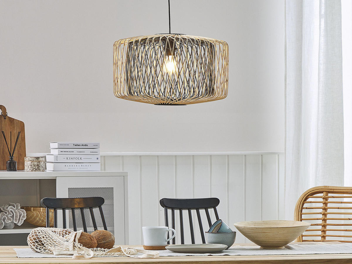 HÄNGELEUCHTE Javari 45/45/120 cm - Hellbraun, Holz (45/45/120cm) - Beliani