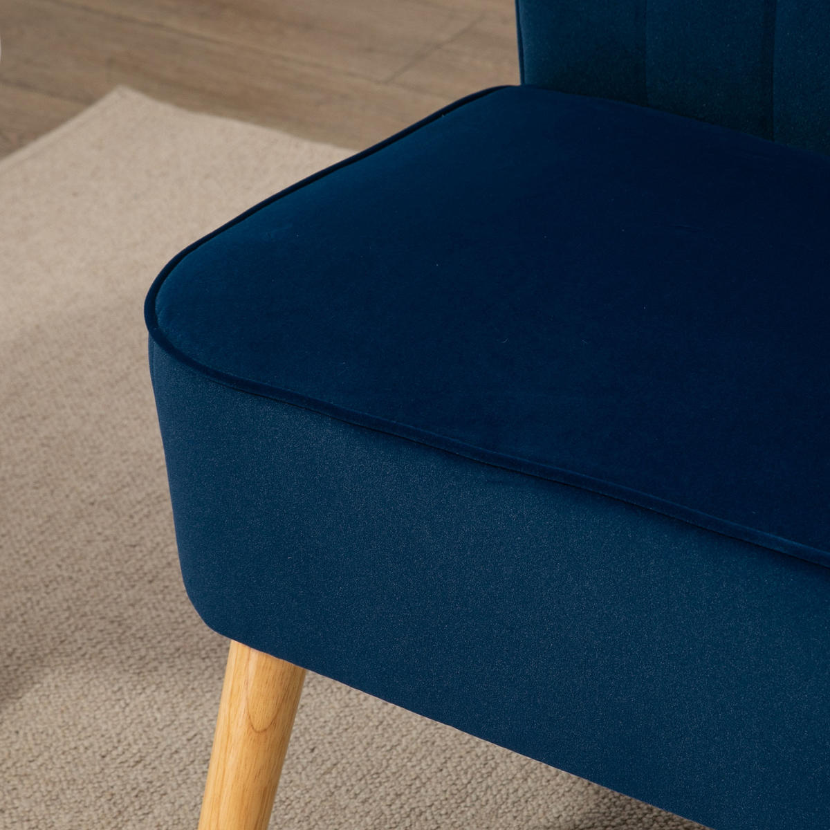 2-SITZER Sofa Zweisitzer, Loveseat mit Leinenoptik, Doppelsofa mit Holzbeine - Blau/Naturfarben, Holz/Textil (56.5/77/117cm) - HOMCOM