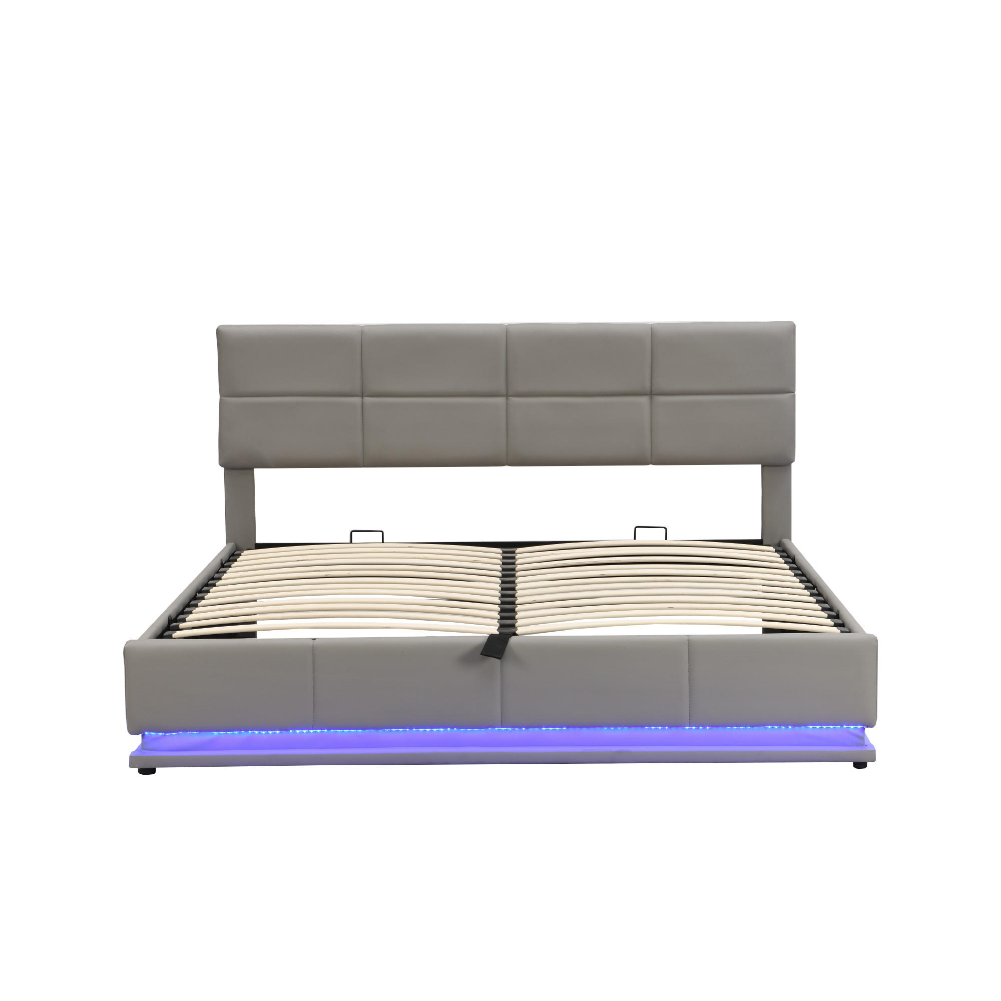 POLSTERBETT 180/200 cm mit LED-Beleuchtung und hydraulischem Bettkasten in Hellgrau - Grau, Kunststoff (180/200cm) - OKWISH