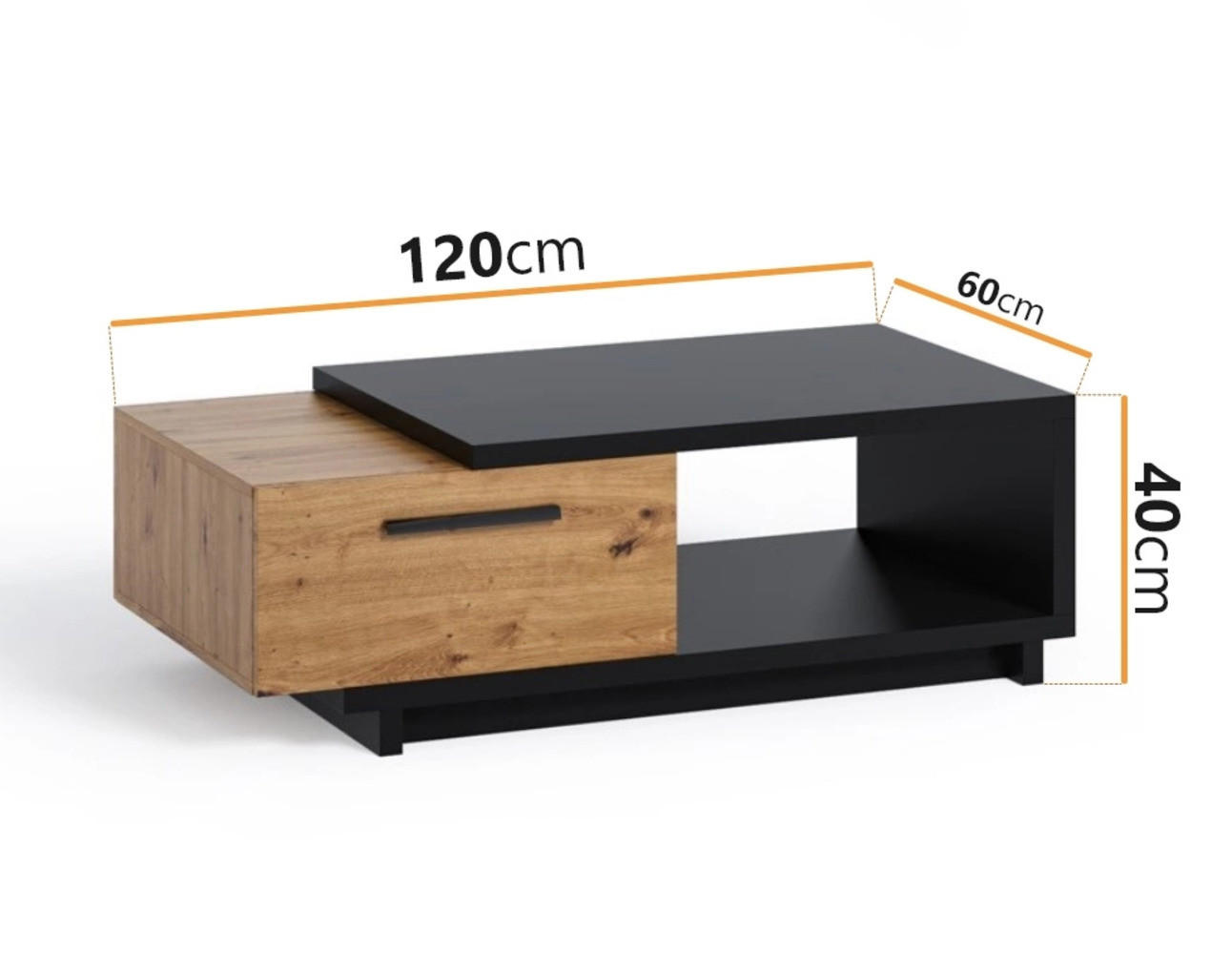 COUCHTISCH Zonda 120x60 mit zwei Schubladen - Schwarz/Eiche Artisan, Holzwerkstoff/Kunststoff (60/120/40cm) - Ravio