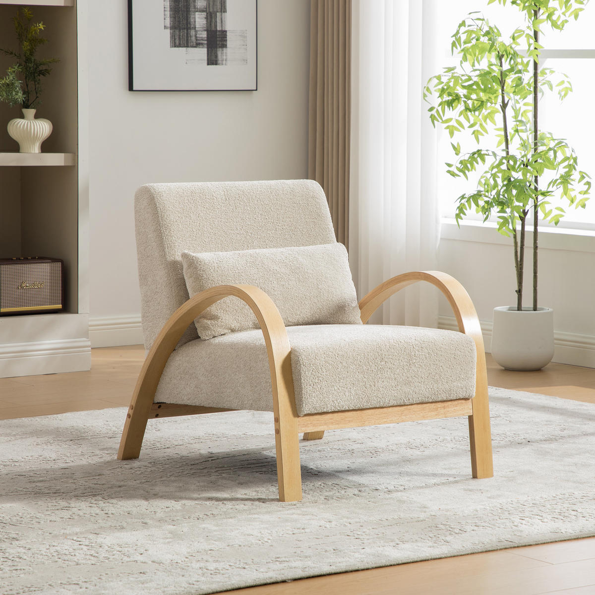 LOUNGESESSEL Chenille-Bezug mit Holzgestell, DE-42403, Beige - Beige, Holz (70/83.5/82cm) - ComfortXL