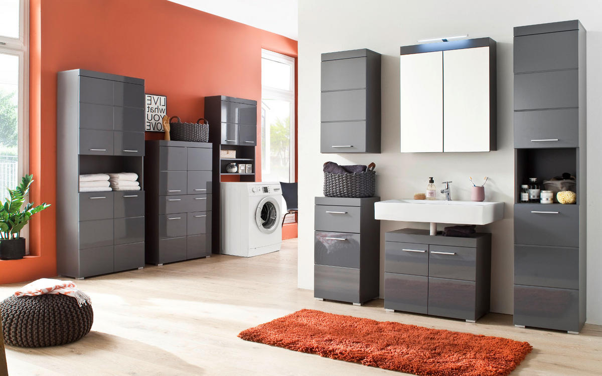 WASCHBECKENUNTERSCHRANK grau Hochglanz 60 x 56 cm, Badschrank 2-türig - Grau, Holzwerkstoff/Kunststoff (60/56/34cm) - Top.Furn