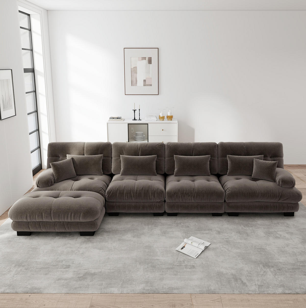 ECKSOFA 406/145/81 cm modular Braun aus Chenille mit beweglichen Hockern - Braun, Textil (145/406cm) - OKWISH