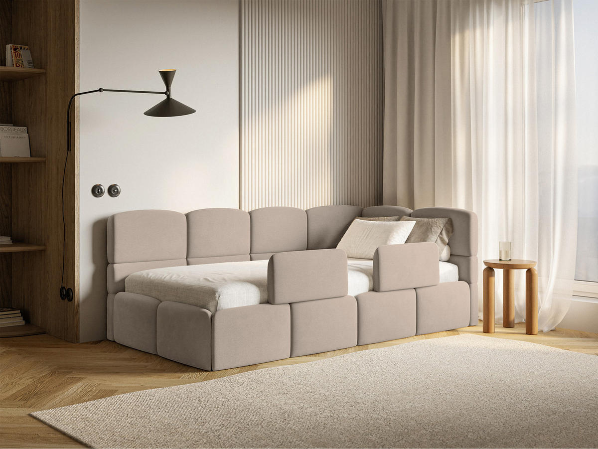 DETSKÁ POSTEĽ Cloudy béžová 90x200 cm, zábrana, záhlavie vpravo, zamat - čierna/béžová, textil/plast (90/200cm) - Selsey