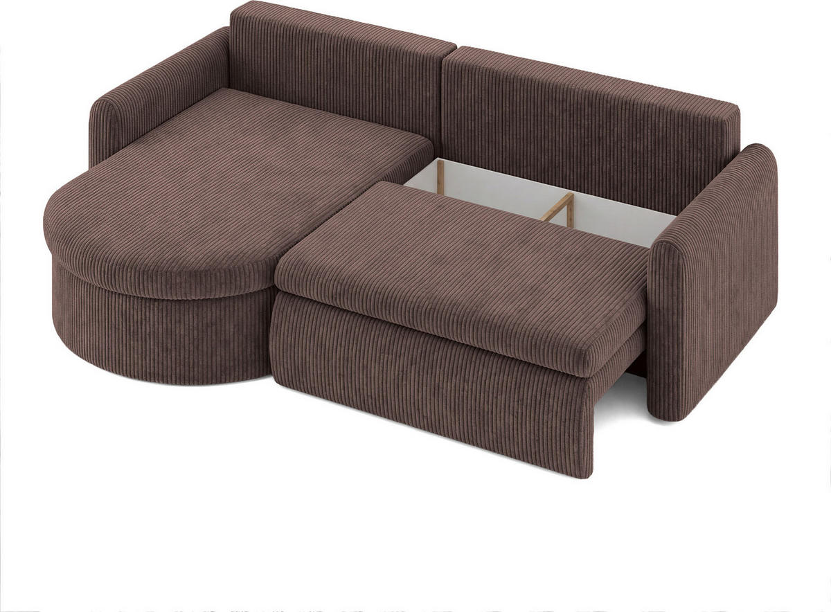 ECKSOFA Cora mit Schlaffunktion & Stauraum, Universell Rechts/Links, Braun Cord Chenille 260/82/160 cm - Schwarz/Braun, Kunststoff/Textil (250/160cm) - WFL GROUP
