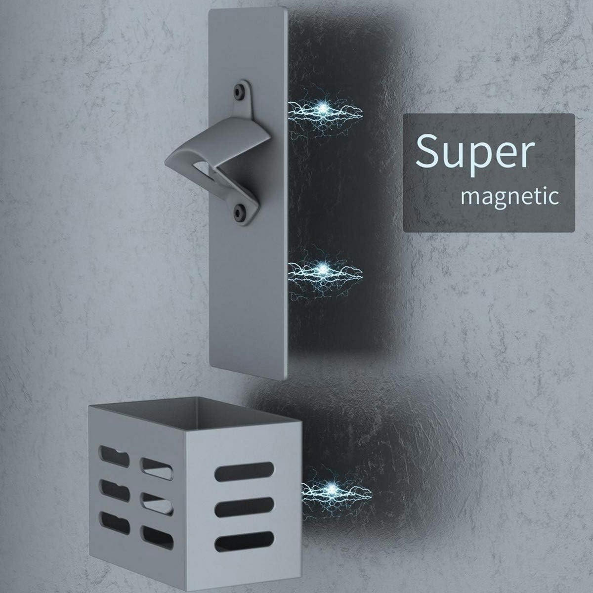 FLASCHENÖFFNER mit Auffangbehälter Wandmontage Silber - Grau, Metall (20cm)