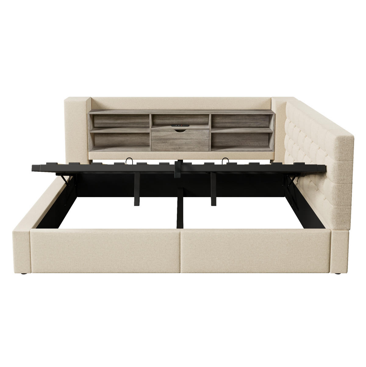 POLSTERBETT 140/200 cm Beige aus Leinen mit LED und Stauraum - Beige, Textil (140/200cm) - OKWISH