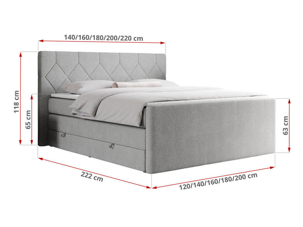 BOXSPRINGBETT KING EIGAR 160/200 Hellgrau Struktur - H3 - Hellgrau, Holz/Textil (160/200cm) - MKS