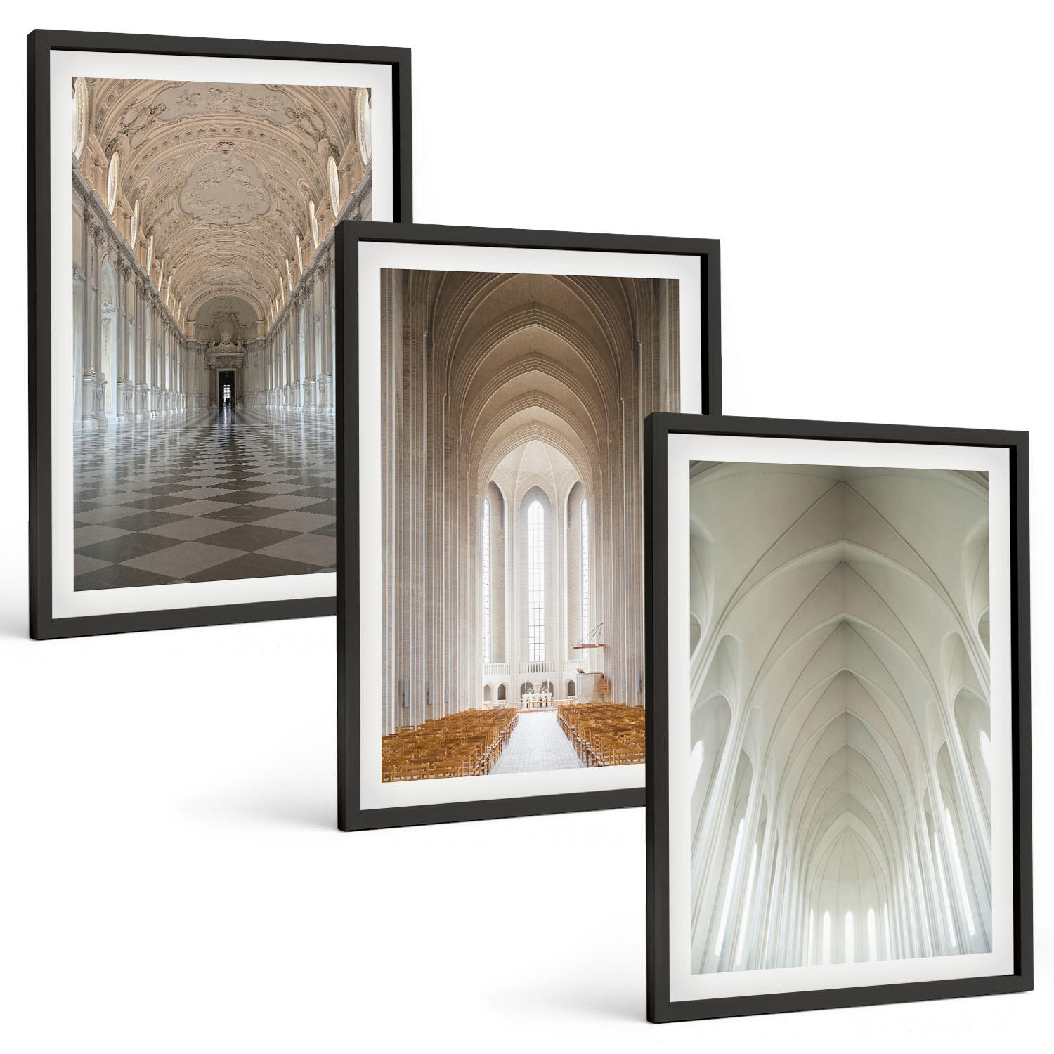 BILDER SET 3er Set - 40x60 cm Schwarzer Rahmen - Innenräume historischer Gebäude - Schwarz, Kunststoff (40/60cm) - TULUP