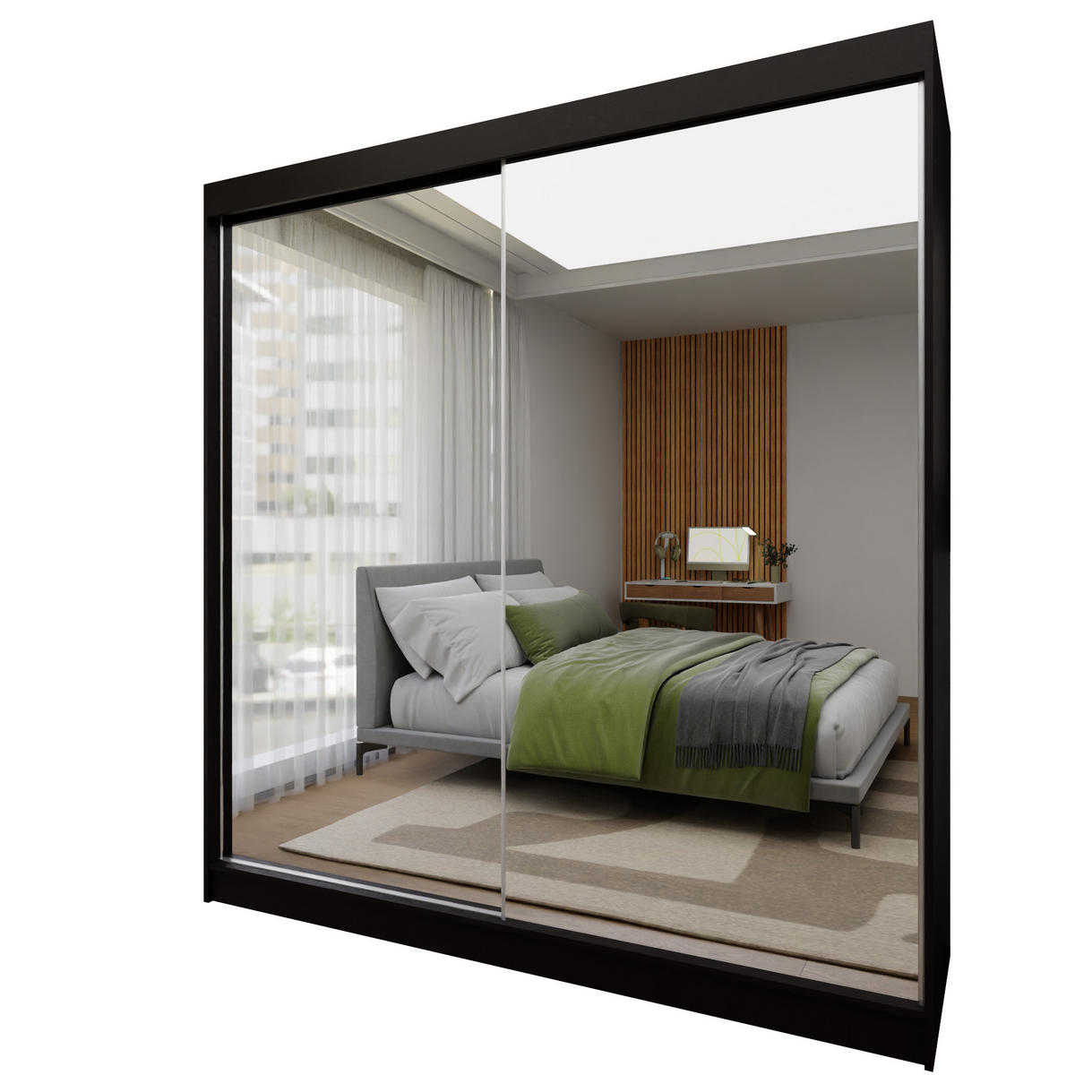 SCHWEBETÜRENSCHRANK BELLINA 200/216/61 cm 2-türig mit Spiegel Schwarz - Schwarz, Holzwerkstoff (200/216/61cm) - MASSENO