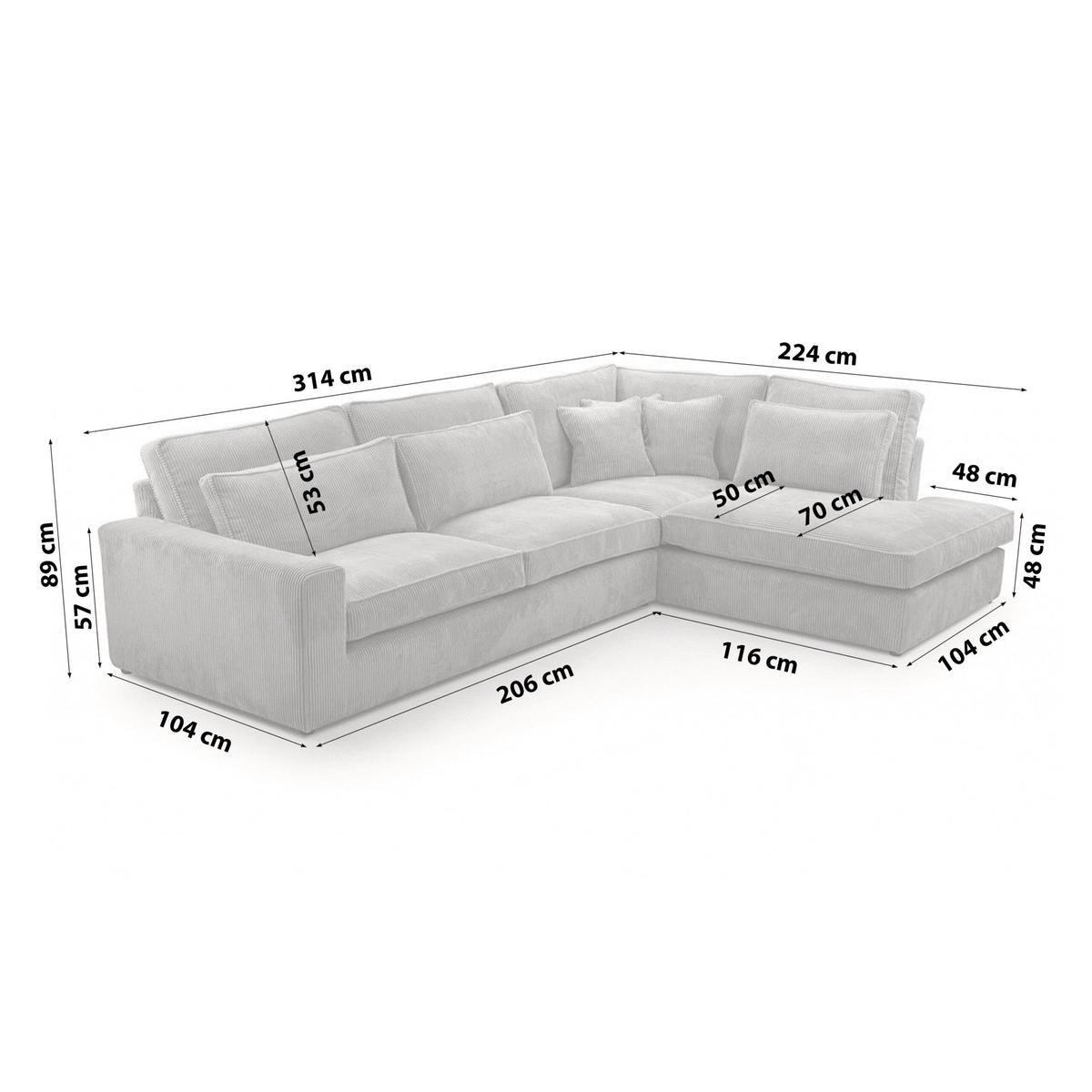 ECKSOFA Eckcouch Monica L-form, Beige - Hellgrau, Textil (224/314cm) - Fedve
