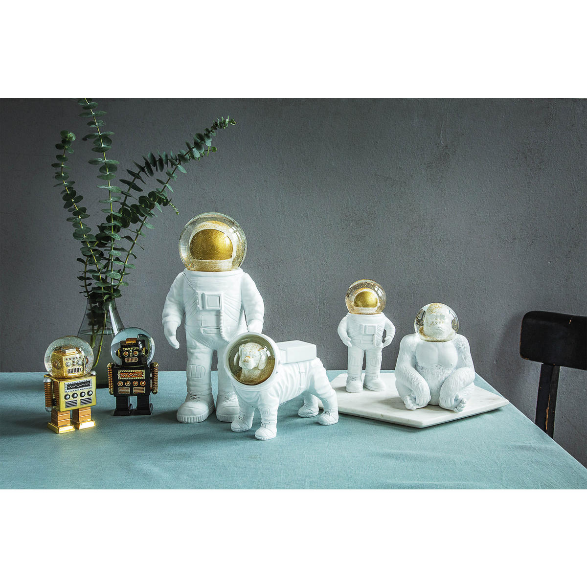 SCHNEEKUGEL Summerglobe The Astronaut, Glas, Polyresin, Weiß, Golden, 17 cm - Weiß, Glas (8/18/9cm) - Donkey Products