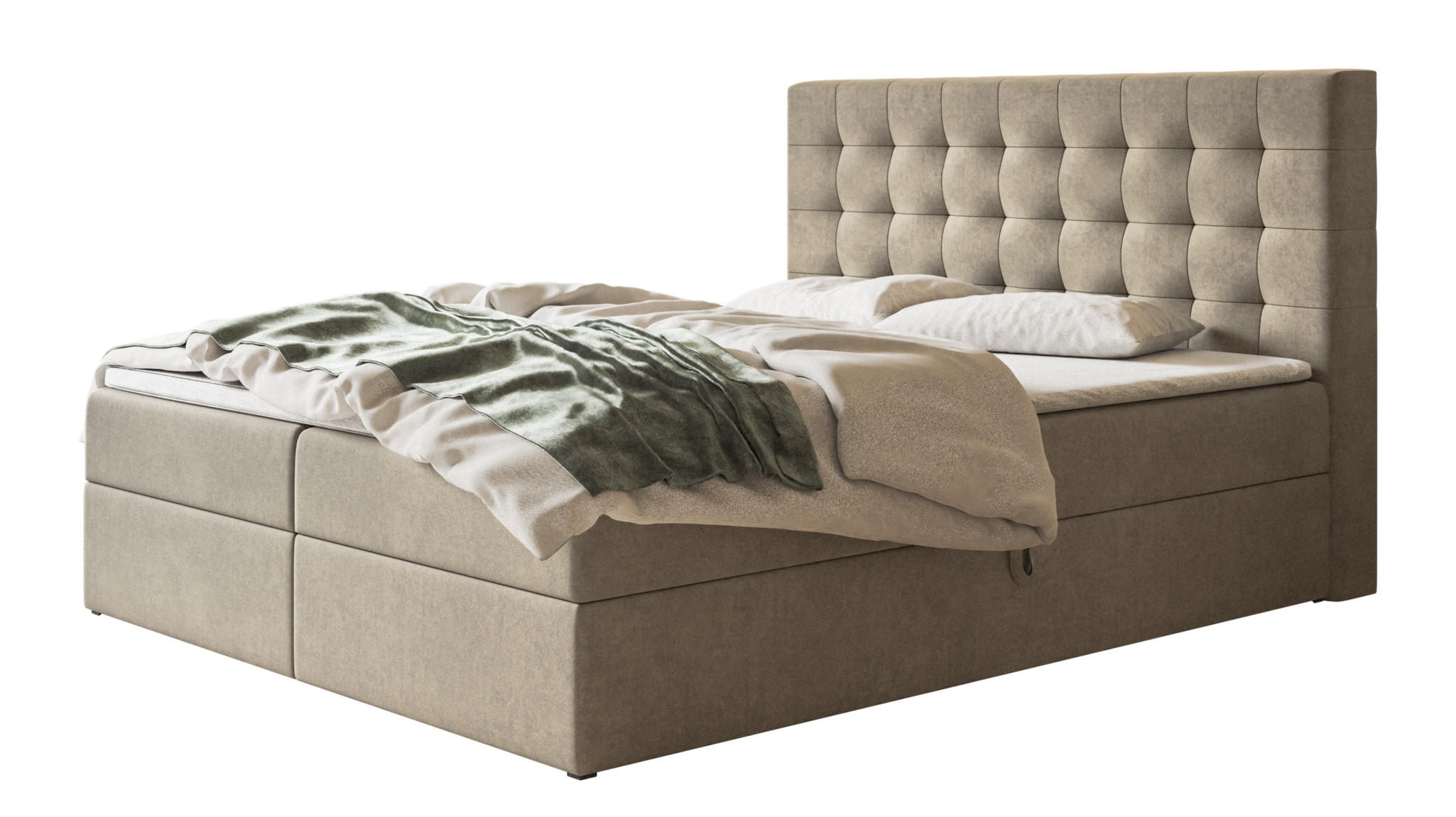 BOXBETT RIO mit 2 Bettkästen, 140x200, Farbe: Sand, Velourstoff, Doppelbett mit Bonell-Matratze - Sahara, Holz/Kunststoff (140/200cm) - Alpi-Möbel