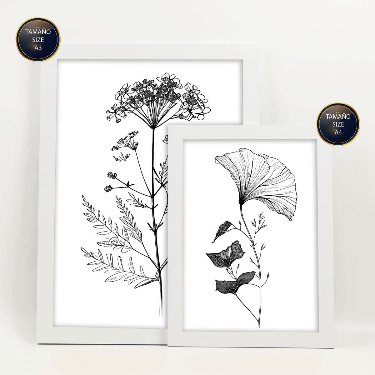 POSTER Set Mit 6 Blühende Blumen Natur Und Botanikdrucke Mit Blumenmotiven In Klassischem Schwarz Und Weiß Innenarchitektur A3 & A4 Weißer Rahmen - Weiß, Papier (29/3cm) - Nacnic