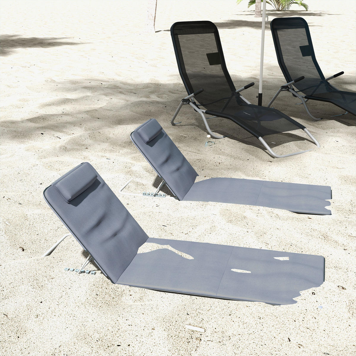 SONNENLIEGE DE-07650 2er-Set, klappbar, 5-fach verstellbar Grau - Grau, Metall (48/43/134cm) - ComfortXL