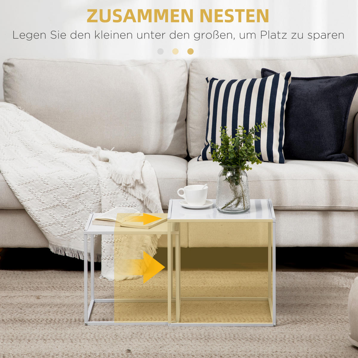 COUCHTISCH 2er-Set 40/40/40 cm & 35/35/35 cm aus Stahl in Weiß - Weiß, Metall (40/40/40cm) - Flora Grace