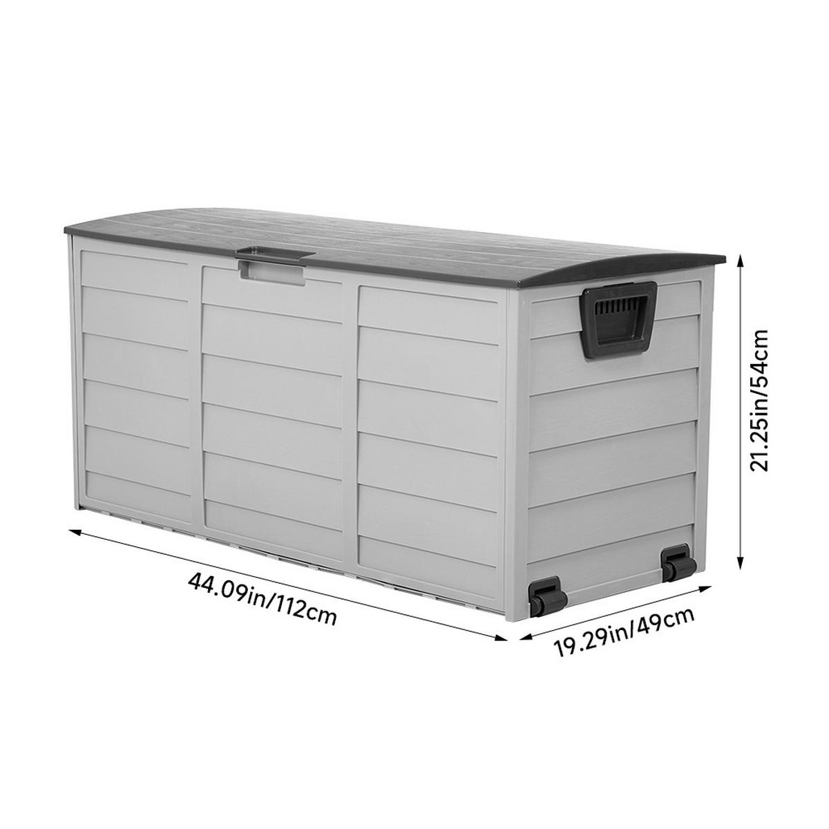 GARTENBOX 290L aus PP Kunststoff in Dunkelgrau + Hellgrau mit Rollen, Modell Robuste Konstruktio 112 cm B x 49 cm T x 54 cm H - Grau, Kunststoff (112/54/49cm) - Livingandhome