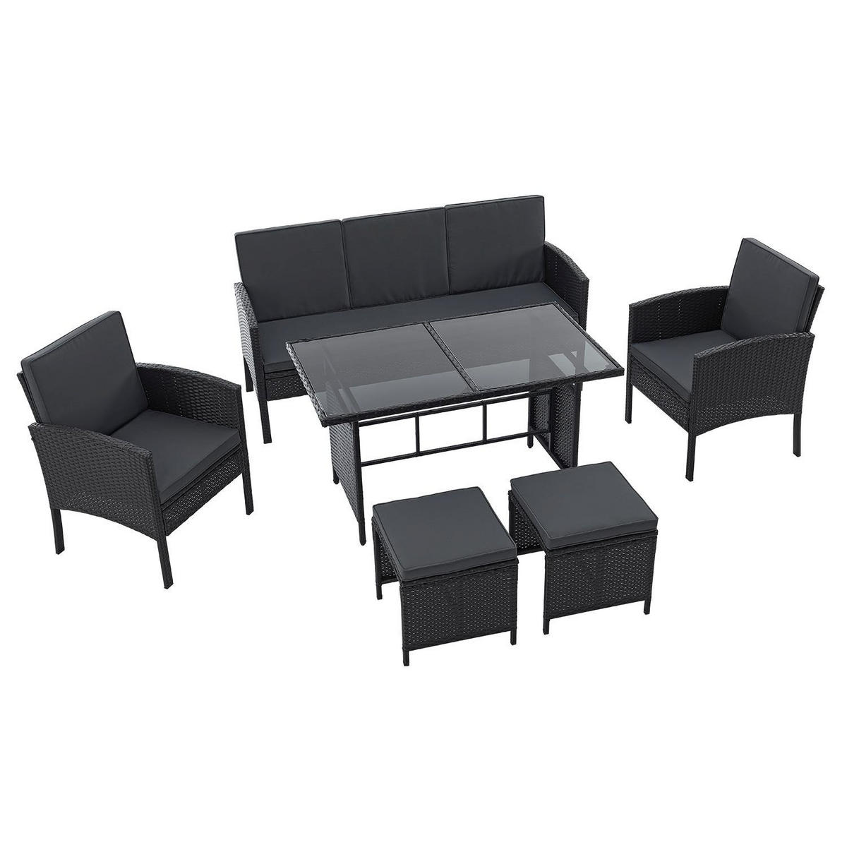 SITZGRUPPE Turin schwarz Polyrattan - Schwarz, Kunststoff - Juskys