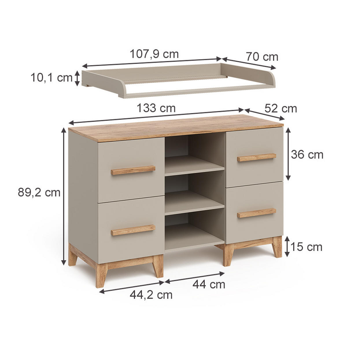 Kaschmir/Hellgrau, Holzwerkstoff (133/98/70cm) - VitaliSpa