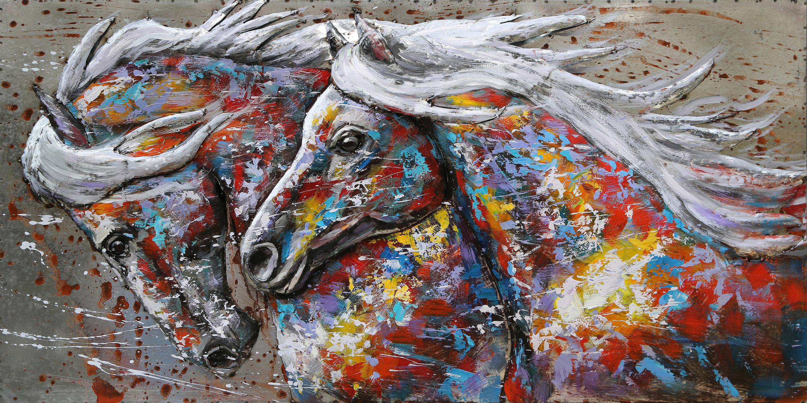 3D-METALLBILD 2 Pferde Stahl Bunt 6x70x140cm - Multicolor, Metall (70/6cm) - DELUKE