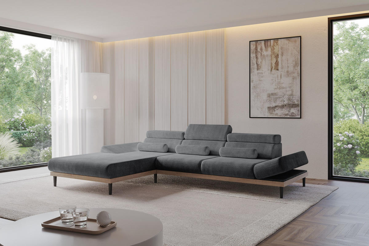 ELEKTRISCHES ECKSOFA Links MONA 316x205x85 Dunkelgrau Cord - Dunkelgrau, Holzwerkstoff/Textil (316/205cm) - ALTDECOR