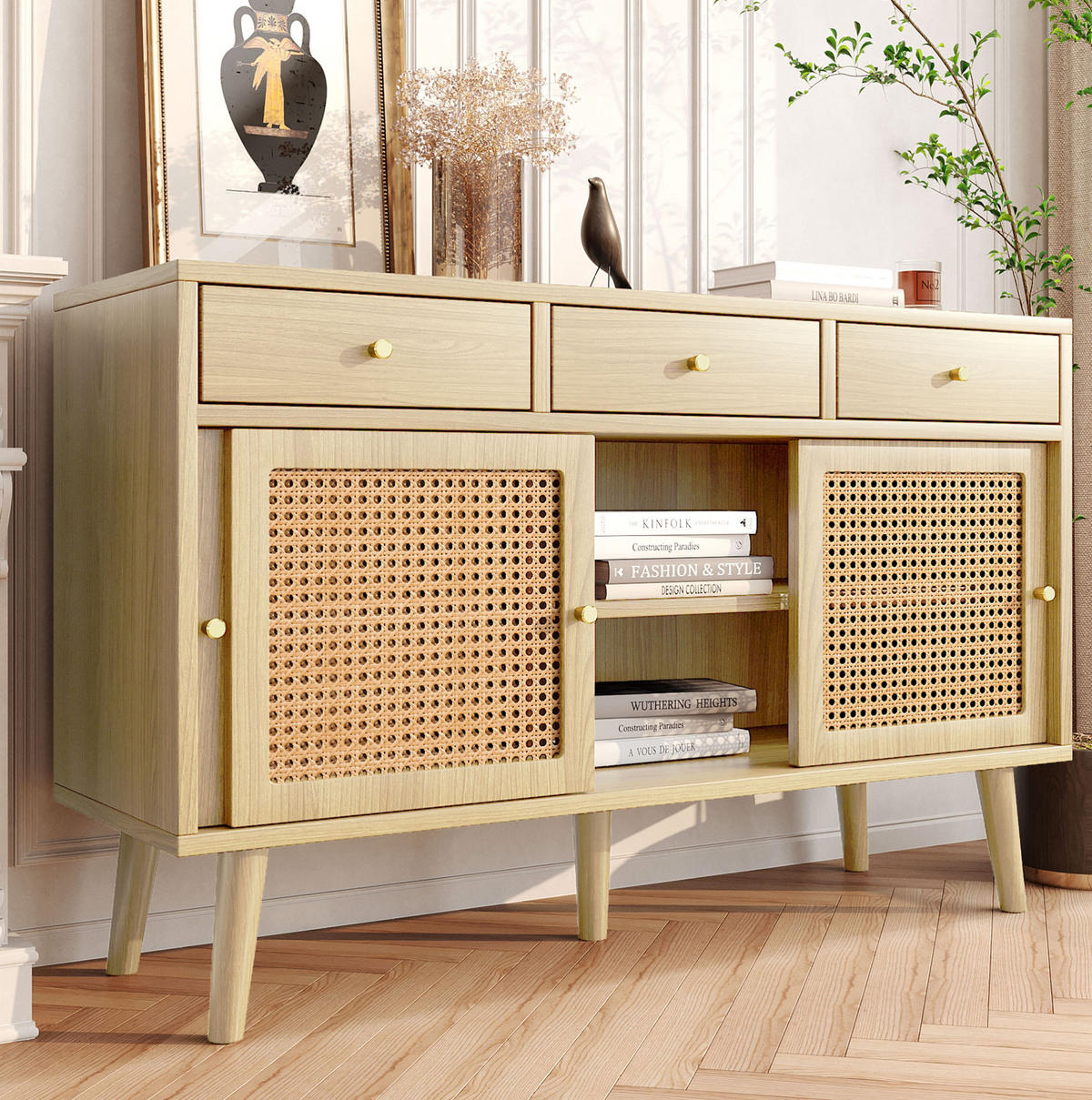 SIDEBOARD mit 3 Schubladen und 3 Türen 120 x 40 x 78 cm Eiche - Hellbraun, Holzwerkstoff (120/78/40cm) - Meubliv