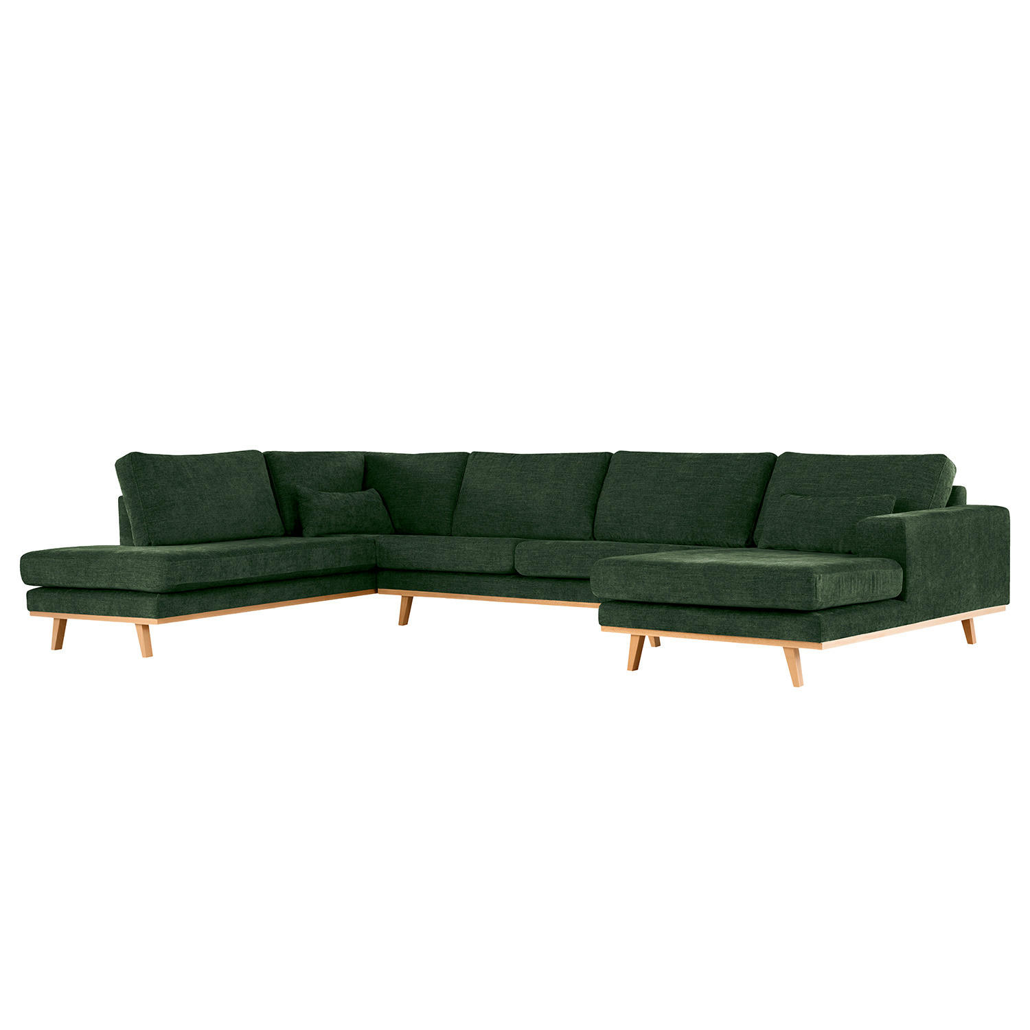 WOHNLANDSCHAFT mit Longchair - Dunkelgrün/Buchefarben, Textil (371/81/219cm) - home24