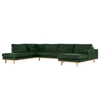 WOHNLANDSCHAFT mit Longchair - Dunkelgrün/Buchefarben, Textil (371/81/219cm) - home24