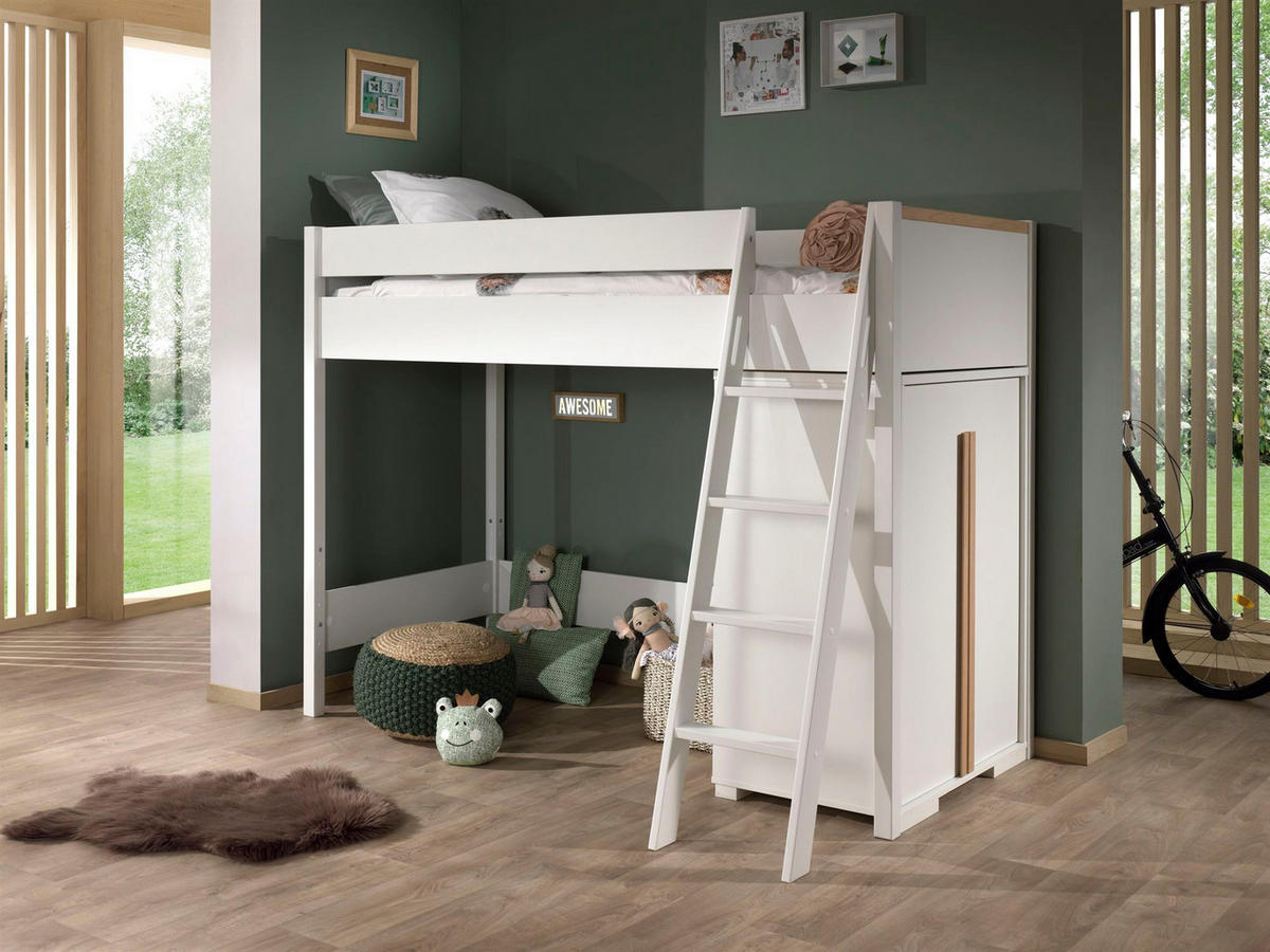 KINDERZIMMER Set Kariotta 1 Holzwerkstoff + Massivholz Weiß/Buche - Weiß, Holz (210/160/110cm) - 58aufmkessel