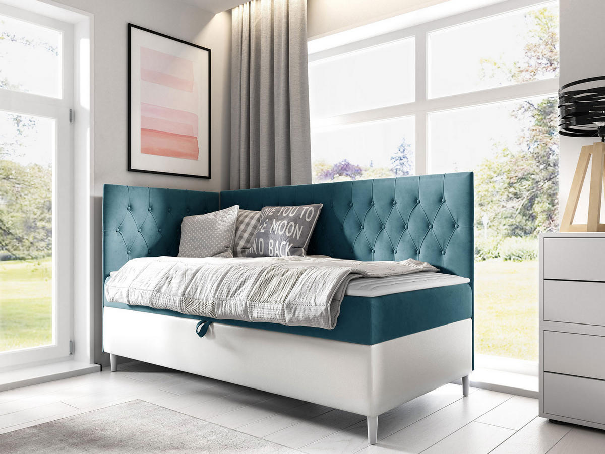 BOXBETT Filip Junior 3, Seite zum Öffnen des Bettkastens: Links - Türkis/Weiß, Holz (80/200cm) - MIRJAN24