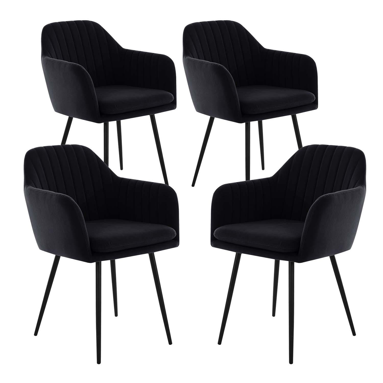 SESSELSTUHL-SET, 4 Stück - Lia - Samtvelour Schwarz - Schwarz, Textil/Metall (56/80/62cm) - Möbel Stellbrink