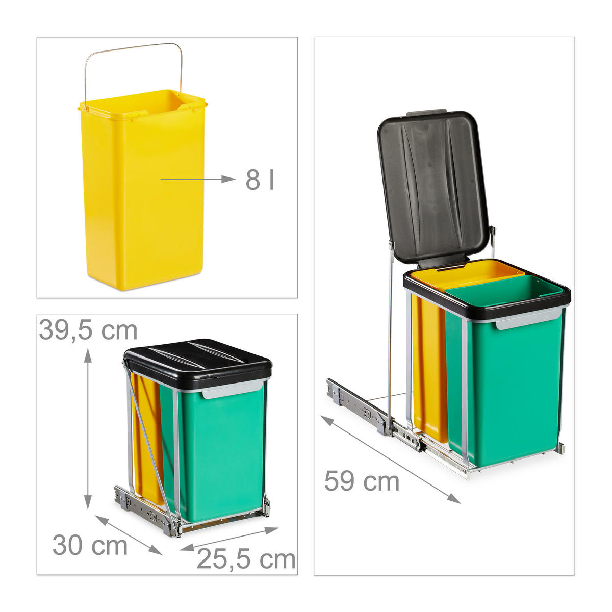 EINBAUMÜLLEIMER - Multicolor, Kunststoff/Metall (30/39.5/25.5cm) - Relaxdays