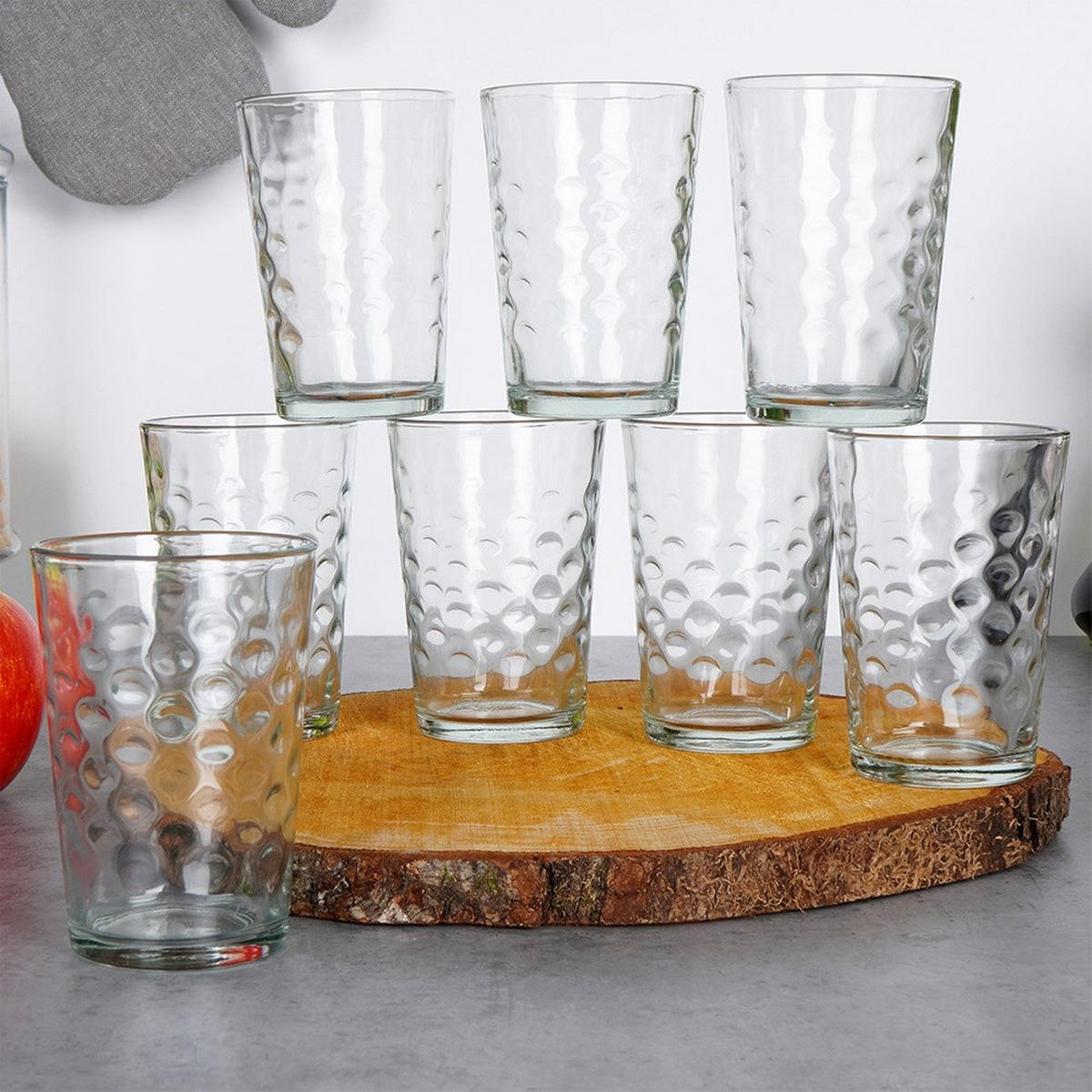 TRINKGLAS-SET Relief 8er-Pack transparent - Klar, Glas - Excellent Houseware