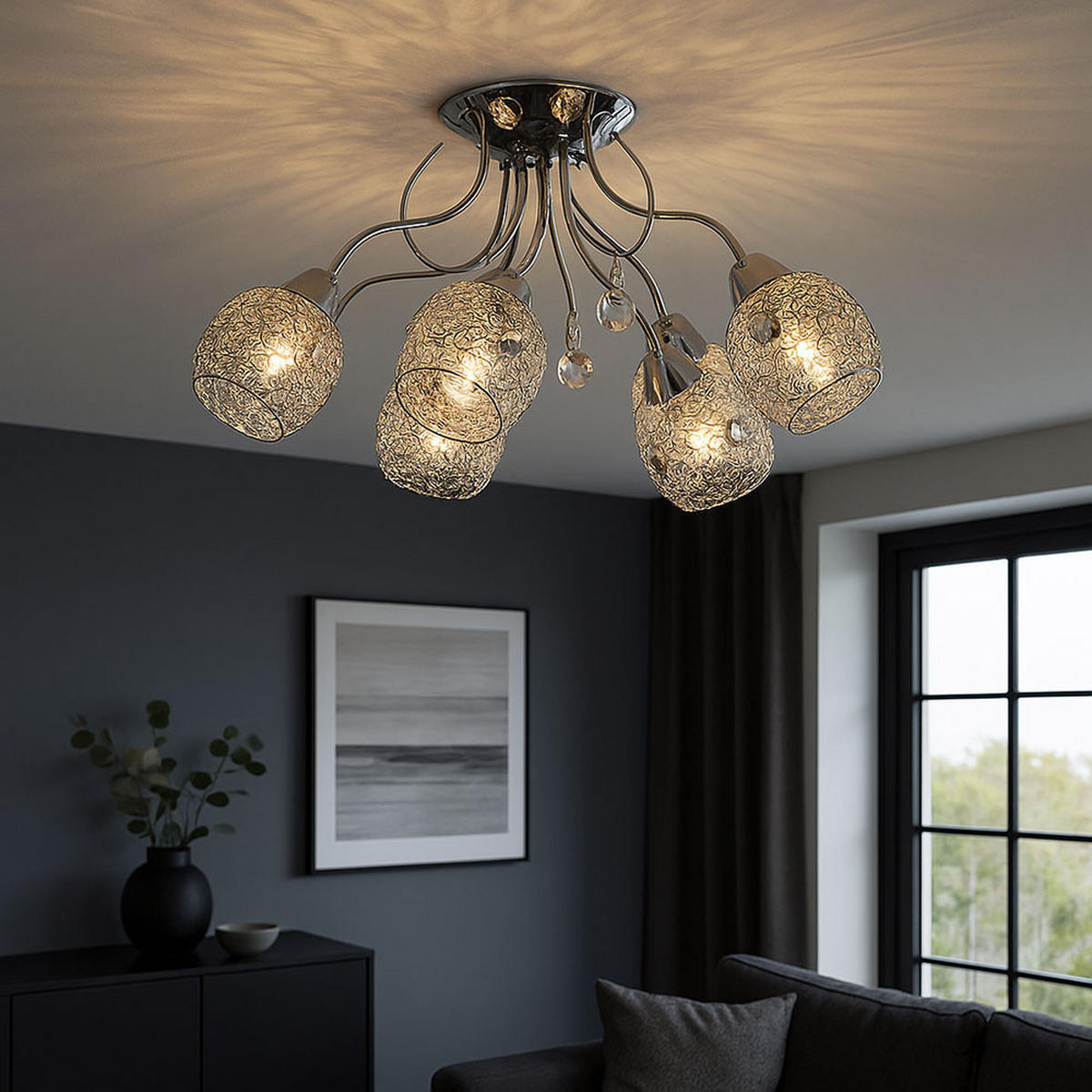 LED DECKENLEUCHTE Chromgeflecht Silber - Silberfarben, Glas (54/54/22cm) - Globo Lighting