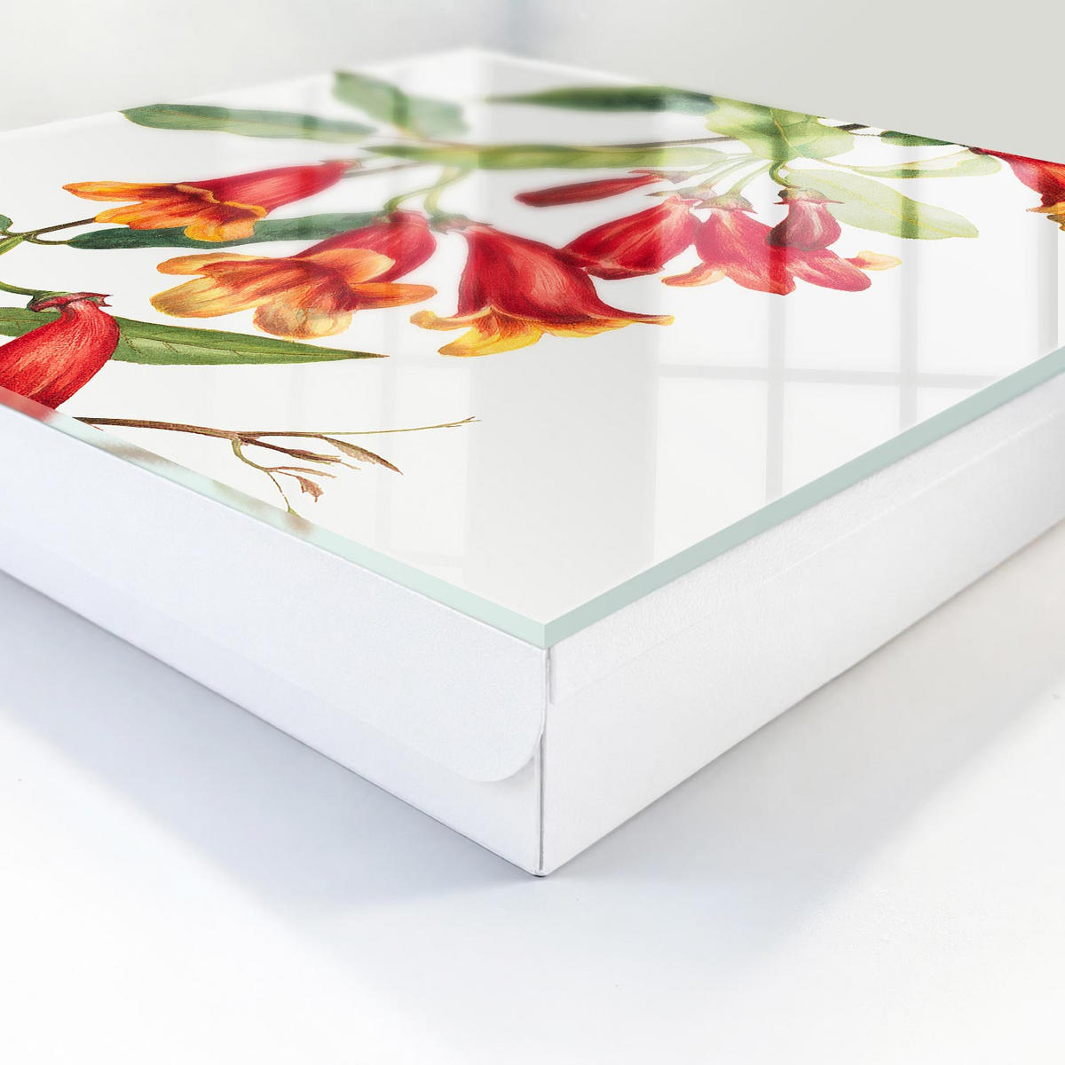 SCHLÜSSELBOX Weiß 30x30 cm – Türöffnung nach rechts - Rote Blüten - Rot, Metall (30/30/5cm) - TULUP