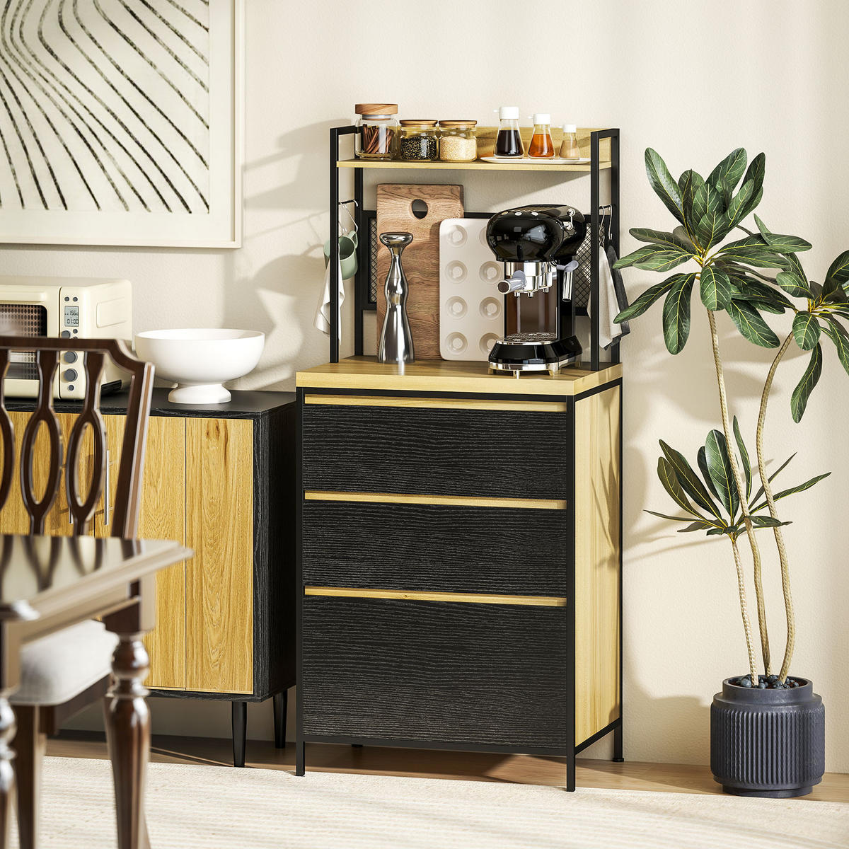HIGHBOARD DE-11156 Industrie-Design, 3 Schubladen Naturholz/Schwarz - Naturfarben, Holzwerkstoff (40/132/60cm) - ComfortXL