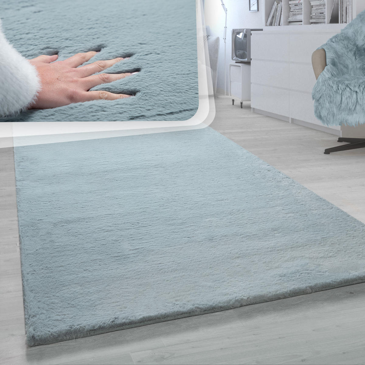 TEPPICH Hochflor Unifarben schmutzabweisend Türkis Rechteckig 140x200 - Blau, Textil (200/140cm) - KADIMA DESIGN
