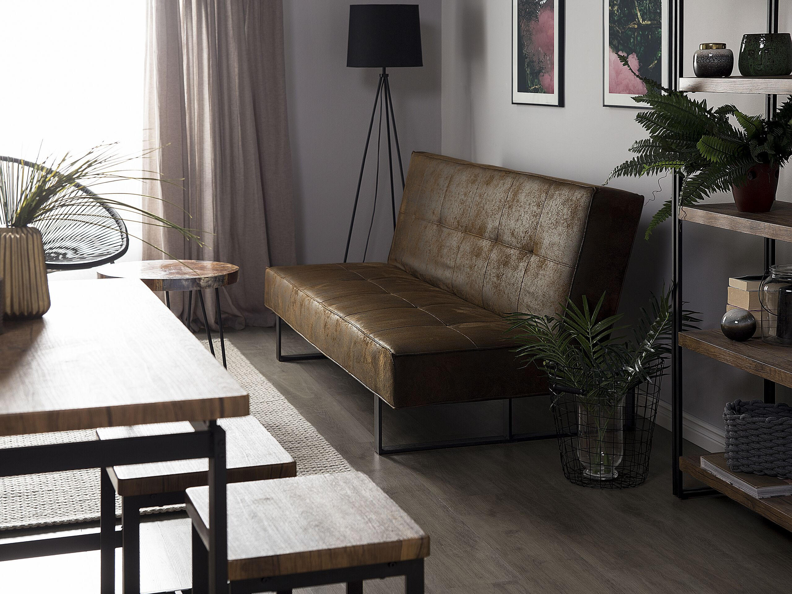 3-SITZER-SCHLAFSOFA Kunstleder Braun Derby - Dunkelbraun, Textil (189/85/88cm) - Beliani