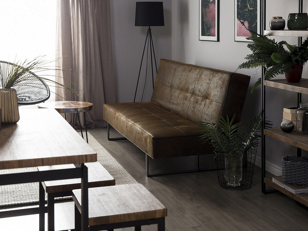 3-SITZER-SCHLAFSOFA Kunstleder Braun Derby - Dunkelbraun, Textil (189/85/88cm) - Beliani