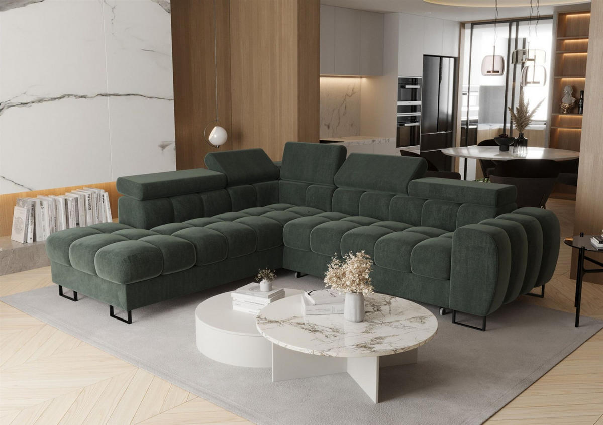 ECKSOFA Bastien Max Mit Schlaffunktion - Grün, Holzwerkstoff/Textil (225/260cm) - Fun Möbel