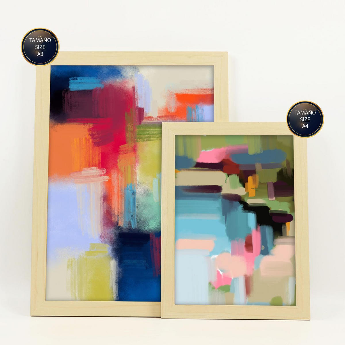 POSTER Set Mit 6 Victorian Shades 1 In Farbenfrohe Abstracts Ästhetische Dekorative Gemälde Für Ihr Wohnzimmer Zuhause A3 & A4 Rahmen Aus Hellem Holz - Beige, Papier (29/3cm) - Nacnic