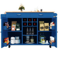 KÜCHENINSEL auf Rollen mit Stauraum, Blau mit Holzmaserung, 102/45/92 cm - Blau, Kunststoff (45/92/102cm) - Rolipo