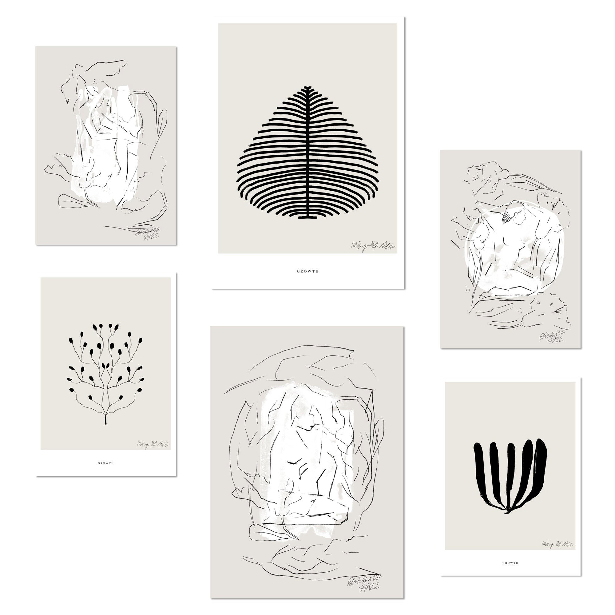 POSTER Set Mit 6 Schwarze Und Beige Abstrakte Kunst A3 & A4 Rahmenlos - Klar, Papier (29/3cm) - Nacnic