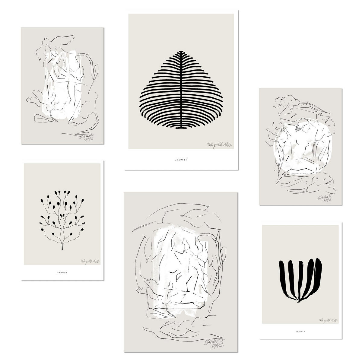 POSTER Set Mit 6 Schwarze Und Beige Abstrakte Kunst A3 & A4 Rahmenlos - Klar, Papier (29/3cm) - Nacnic