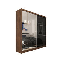 SCHWEBETÜRENSCHRANK Vena 200 cm mit Spiegel 2-türig, Nuss Warmia, lacobel schwarz - Dunkelbraun/Schwarz, Holz/Kunststoff (200/216/61cm) - Margaret Hadas24
