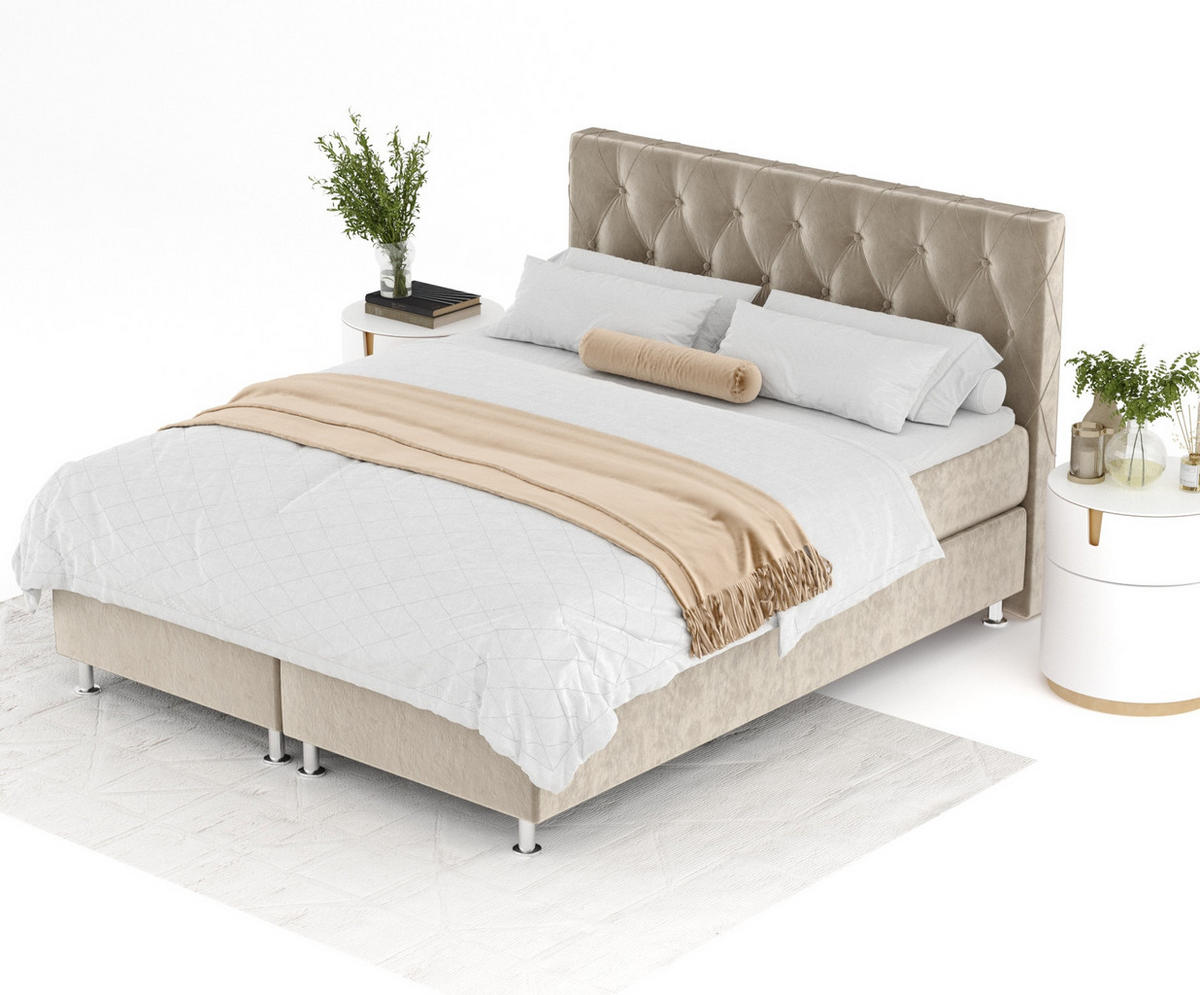 BOXSPRINGBETT Otus Beige 180/200 cm mit Latex-Topper - Beige/Silberfarben, Holz/Holzwerkstoff (180/200cm) - Maison de Reve