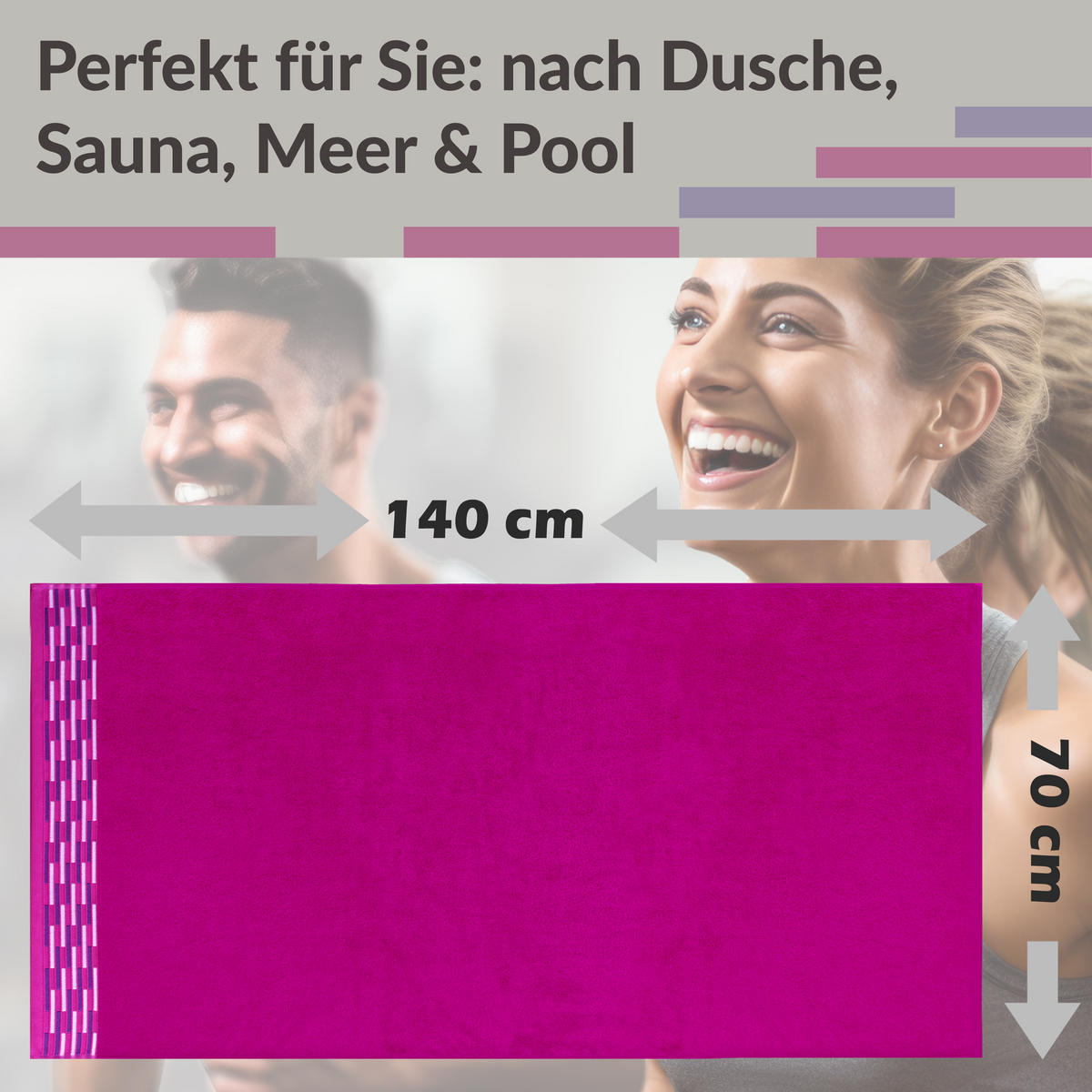 DUSCHTUCH Lugano Purpur 2er 70x140 cm - Pink, Textil (70/140cm) - Lashuma
