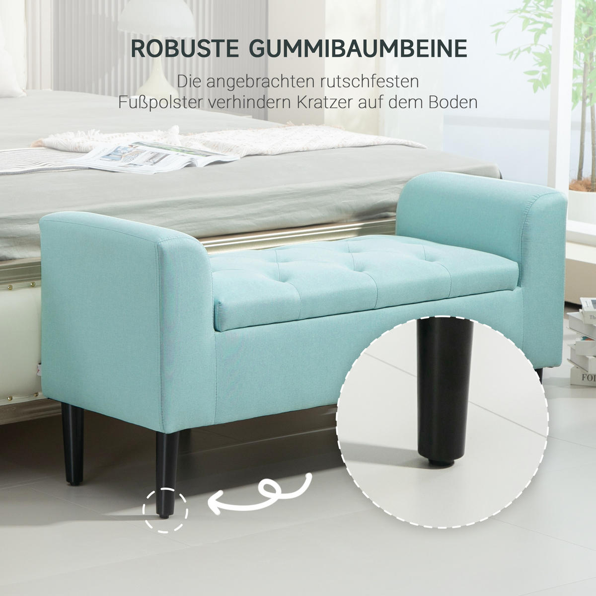 SITZBANK mit Stauraum, Polsterbank mit Leinenoptik, Sitzhocker Aufbewahrungsbox - Grün, Kunststoff (44/58/116cm) - HOMCOM