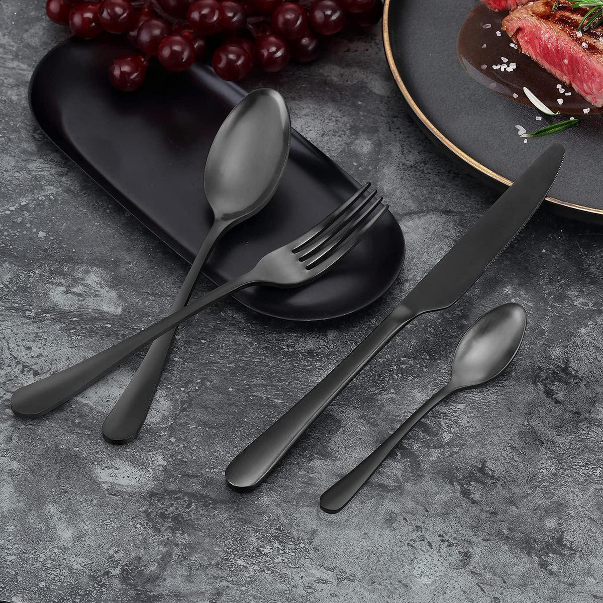 BESTECKSET 24-teilig für 6 Personen matt schwarz - Schwarz, Metall