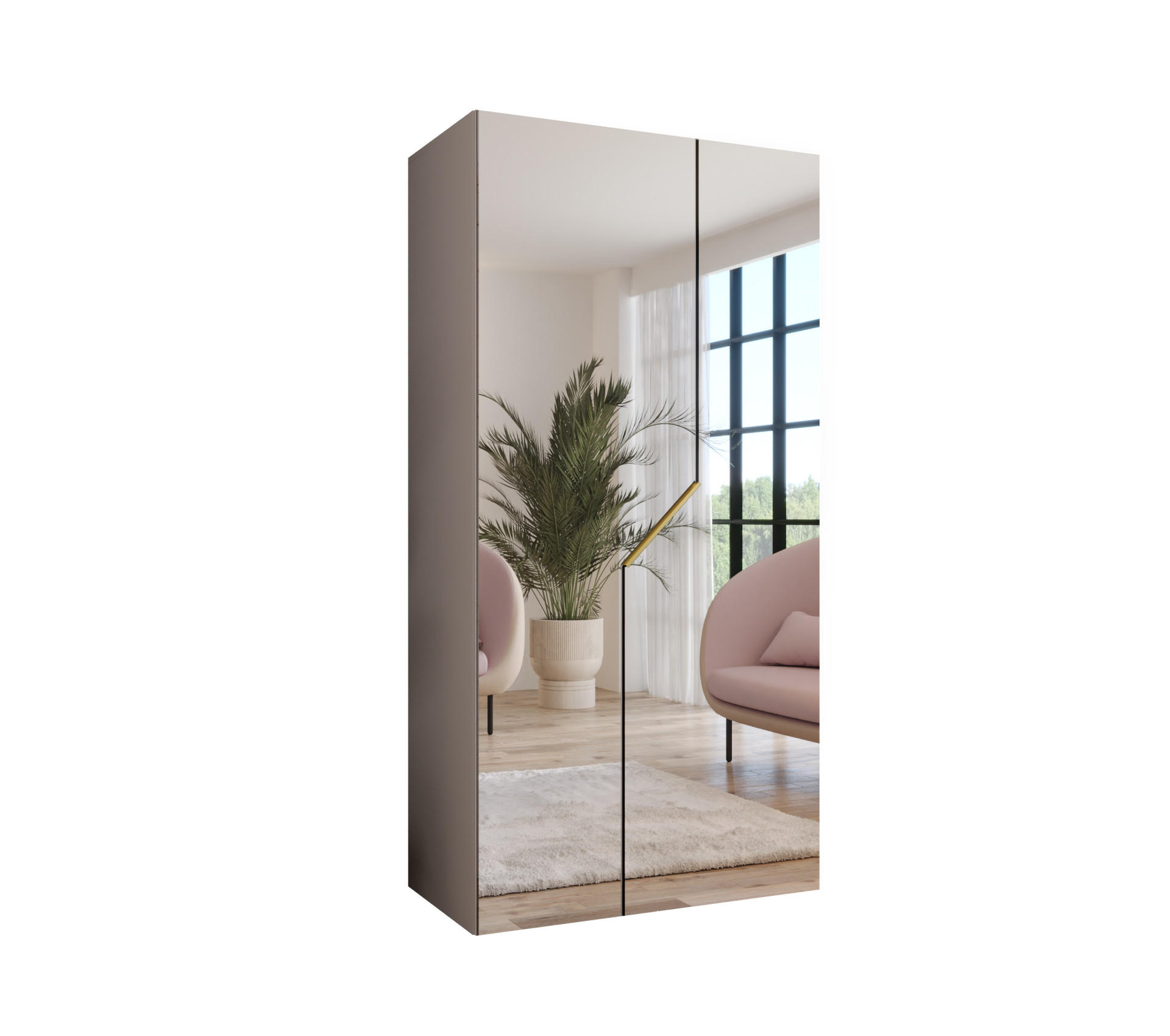 DREHTÜRENSCHRANK 202/100/52 2-türig - Beige/Goldfarben, Holz/Metall (100/202/52cm) - Abiks Möbel